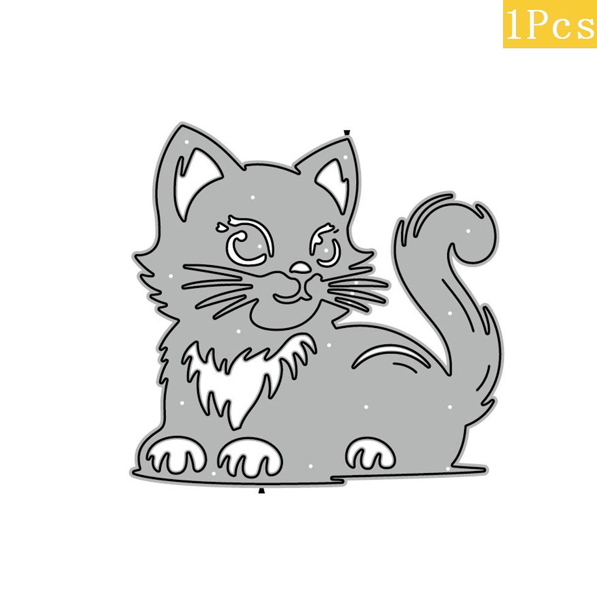 TEMU Cute Fluffy Kitten Pet Portrait Metal Cutting Die, Carbon Steel Die-cut Template For Hand- Card Projects, Scrapbook Page Ornament, Paper-craft