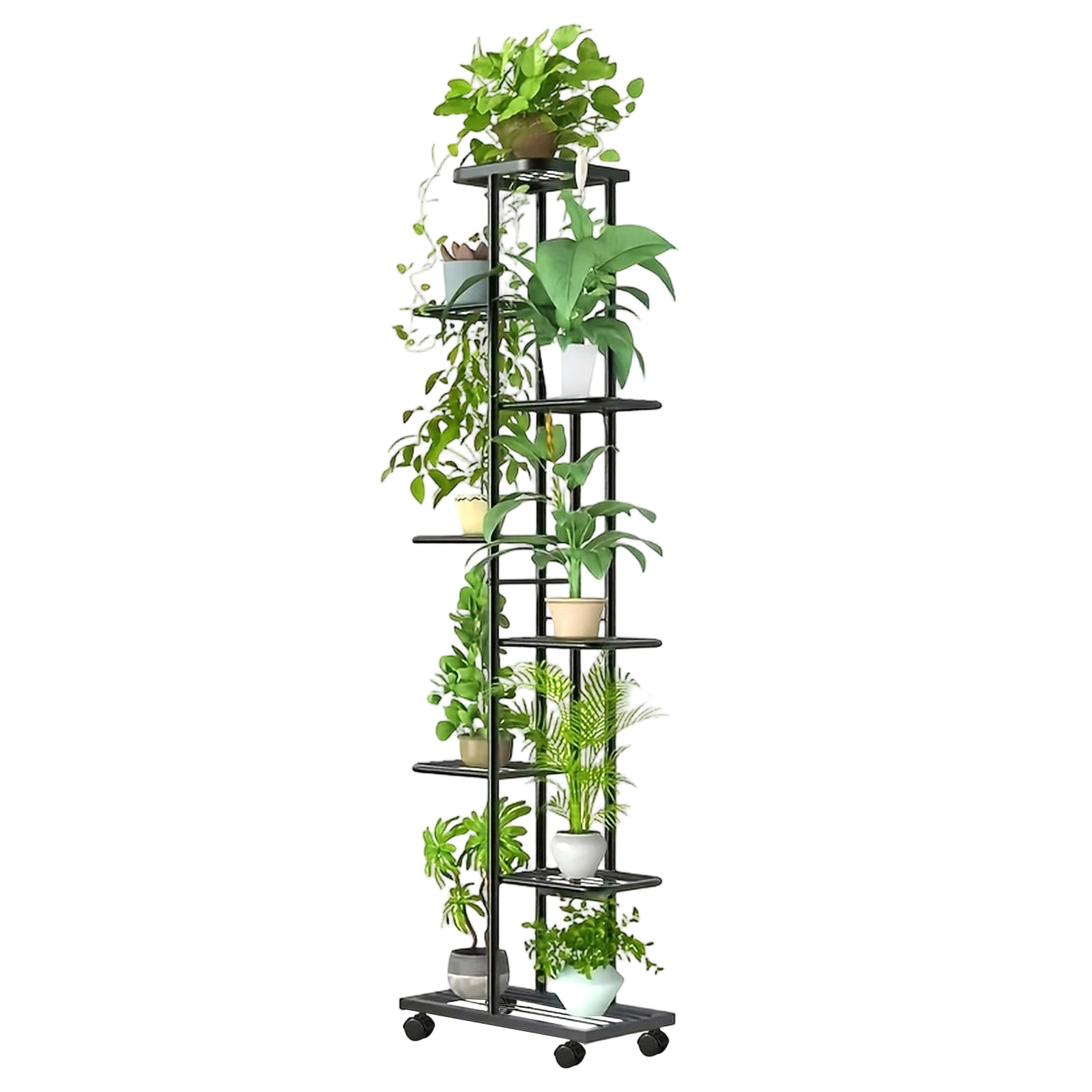 8-tier Rolling Plant Stand With Wheels, Flower Pot Holder Display Rack For Indoor Home