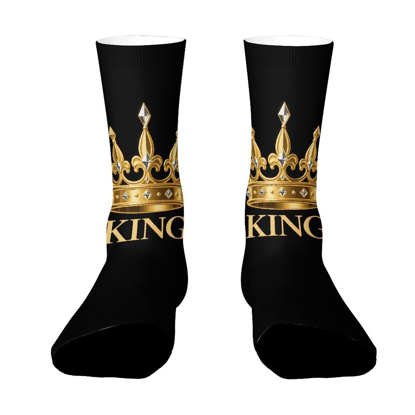 TEMU A Unisex Pair Of Outdoor Socks With Crown And Golden Letter Print, Mid-calf Length, Machine Washable, Suitable For Outdoor Sports Enthusiasts,