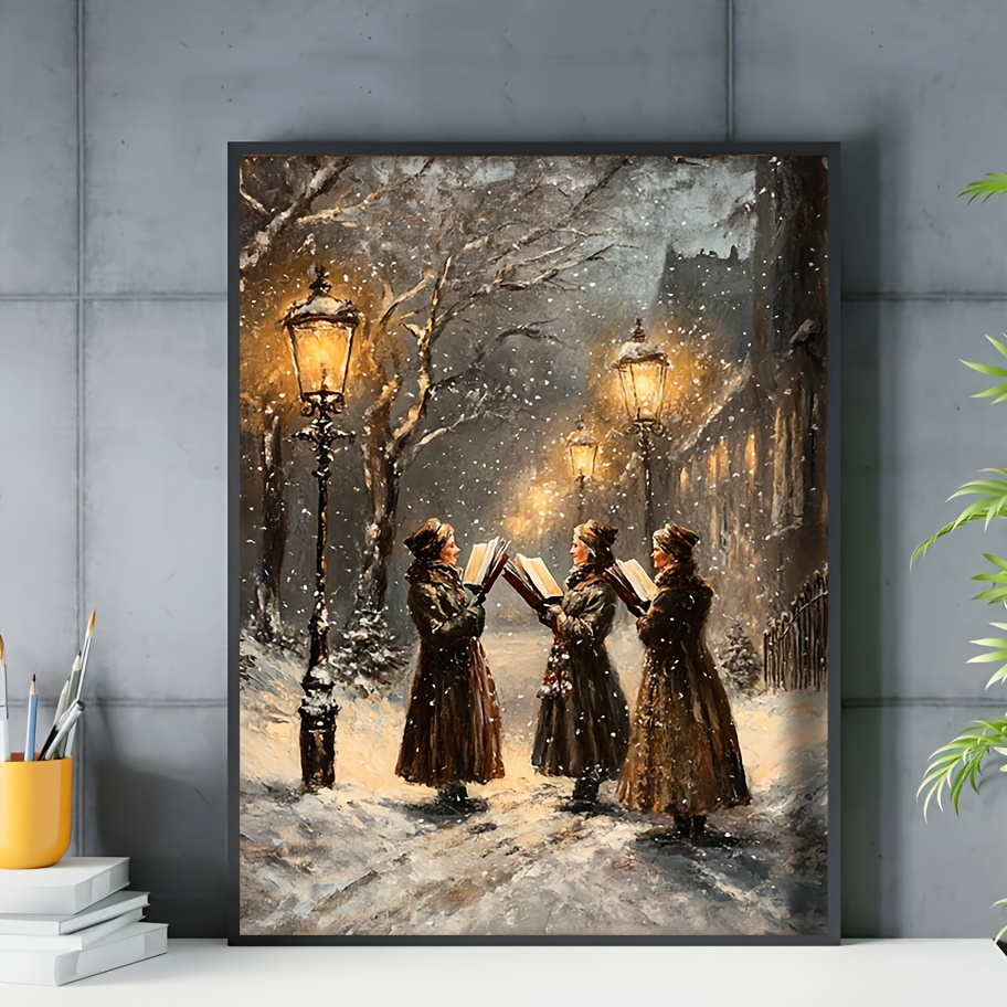 TEMU Vintage Christmas Carol Canvas Art, 12x16" - Merry Christmas Wall Decor With Victorian Winter Scene, Holiday Decoration