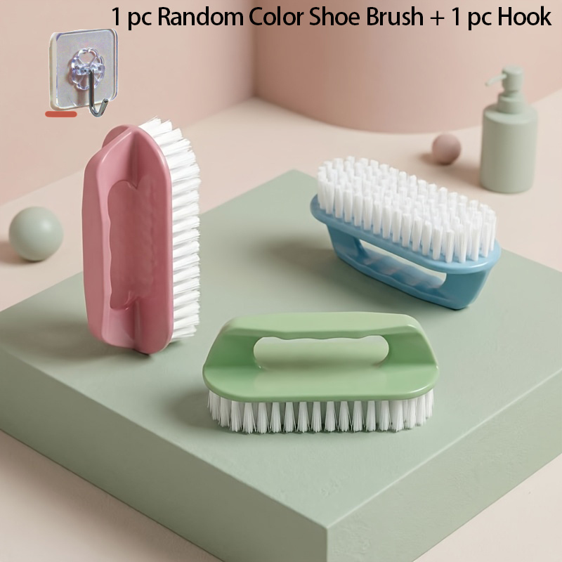 TEMU Random Color 2pcs Set, Stiff Bristle Plastic Brush + Hook, Stiff Bristle Shoe Brush, Laundry Brush, Multi-functional Floor Brush, Clothing