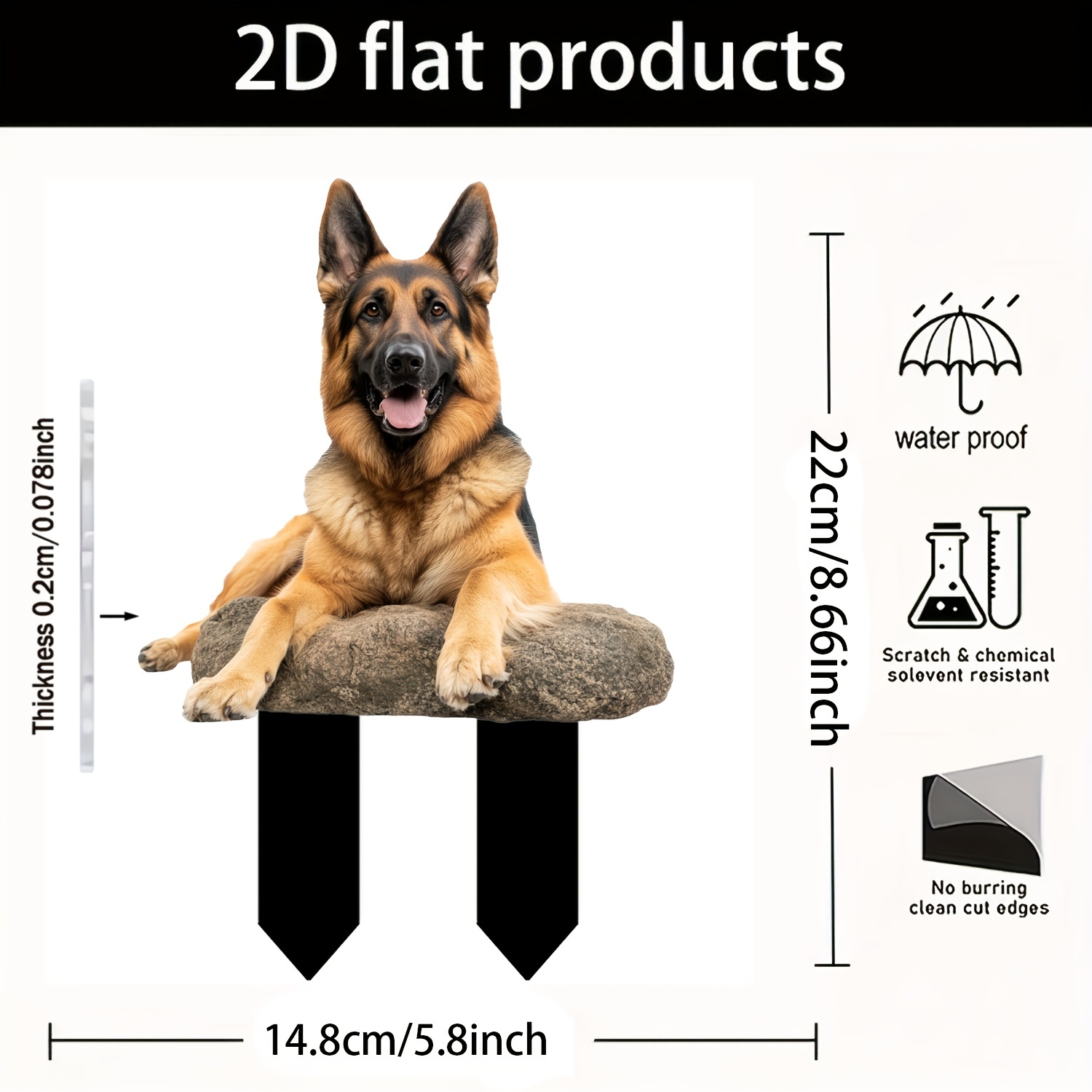 TEMU 2d Flat - 2d Plane 2d Plane German Shepherd Acrylic Garden - Weatherproof Outdoor Decoration, Suitable For Lawns, Patios And Backyards, Bohemian