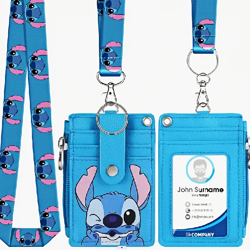TEMU 2d Stitch Retractable Badge Holder, With Durable Transparent Id Window And 5 Card Slots - Suitable For Teenagers And Adults Faux Leather Lanyard