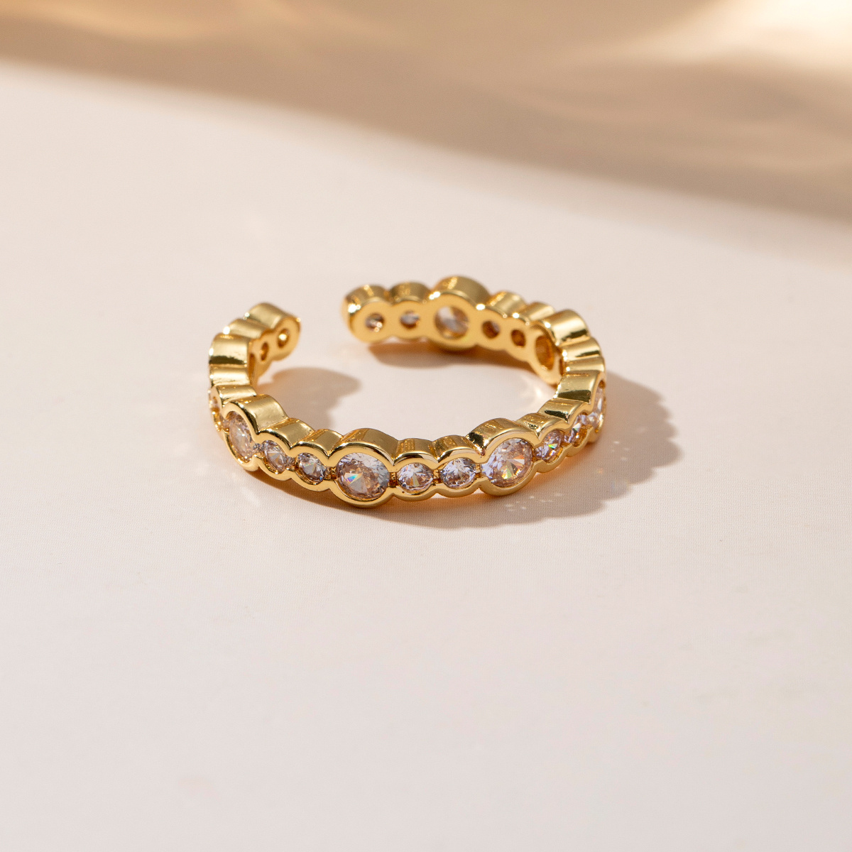 Adjustable Open Ring with Clear Cubic Synthetic Zirconia, Y2K Style