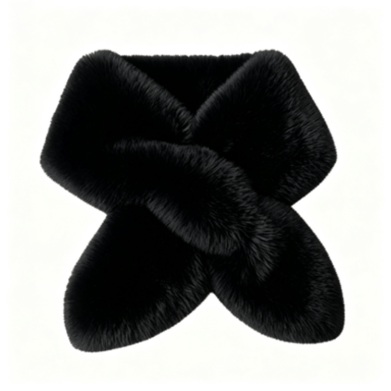 TEMU Autumn Winter Women's Rabbit Cross-neck Scarf, Thickened Plush Warm Scarf, Pre-tied Cross Design Easy Solid Black All-match, Pair With Coat