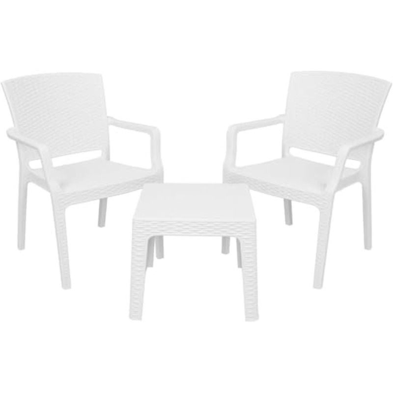 3pcs outdoor bistro set   weather rattan armchairs and table uv resistant durable   plastic furniture for patio balcony garden or terrace