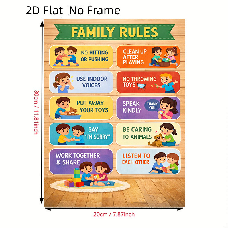 TEMU 2d Flat, Suitable For Family Rules - Behavior Chart With Helping & , Unframed Wall Decor For,, Playroom - Family Values Chart For, 8in X 12in