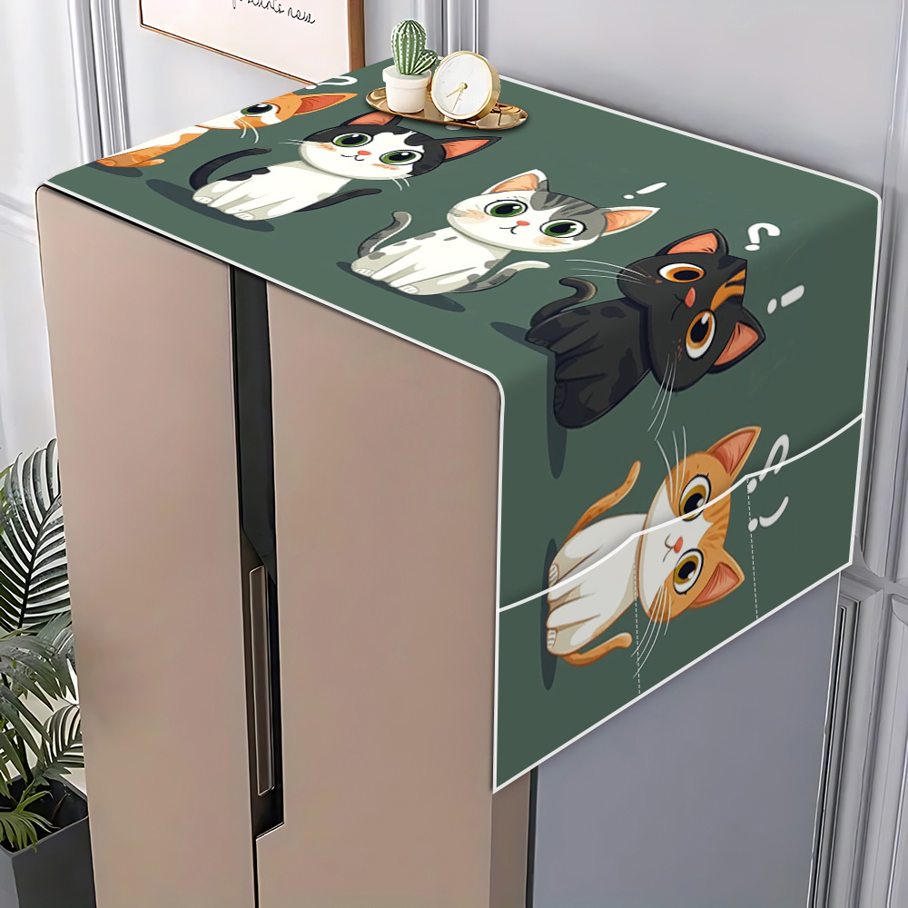 TEMU 1pc, Microwave Oven Cover, Refrigerator Cover, Washing Machine Cover, 2d Flat, Cute Cartoon Cat Pattern, Multi-functional Household Refrigerator