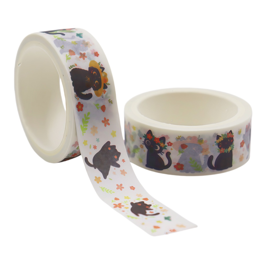 TEMU 1 Roll Of Cat-themed Washi Tape, Length 196.85 Inches, Width 15mm Black Cat Aesthetic Tape, Suitable For Scrapbooking, Crafts, Stationery, And