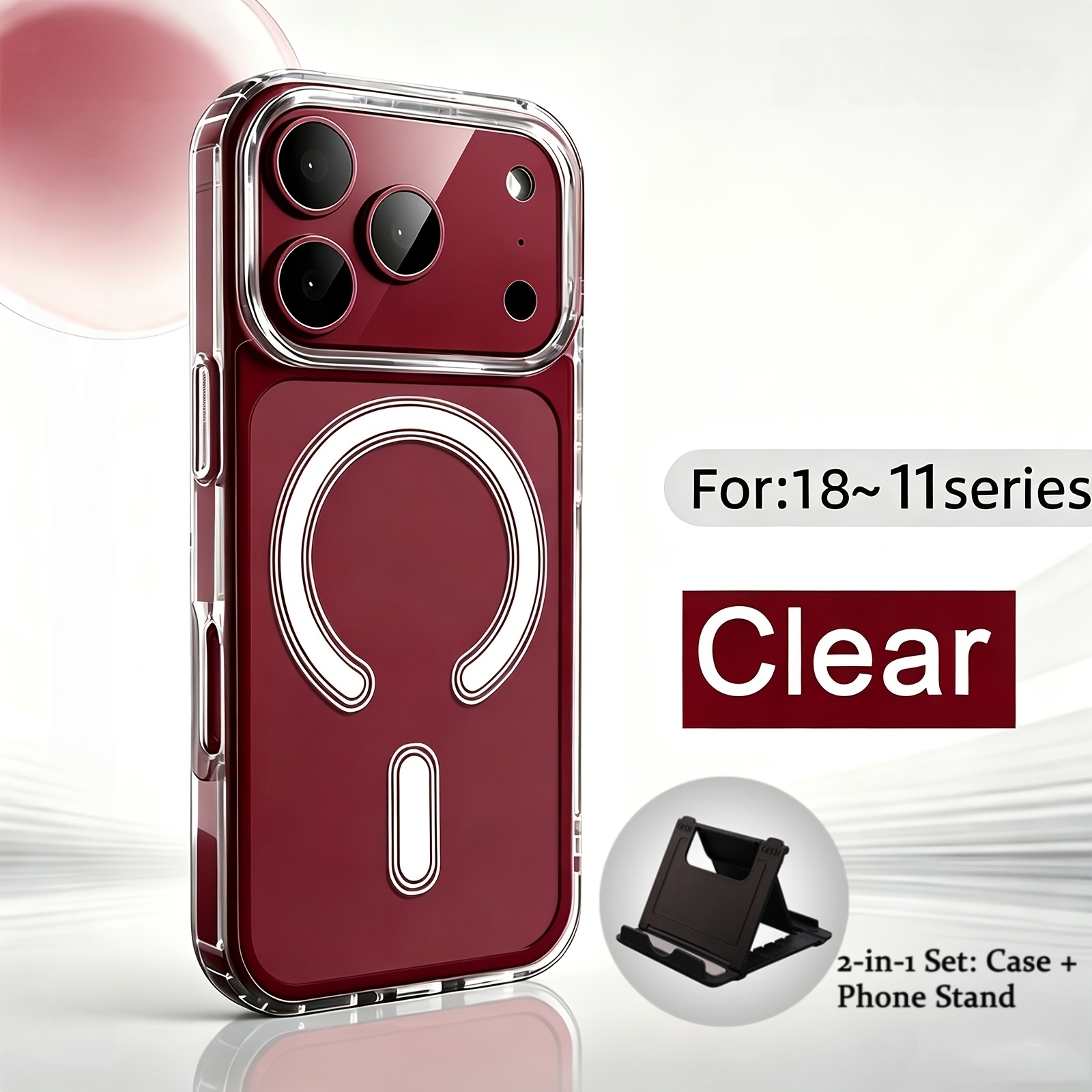 TEMU Phone Case - 2-in-1 Set: Case And Phone Stand Luxury Magnetic Transparent Wireless Charging Phone Case Compatible With Iphone 18 17 16 15 14 13