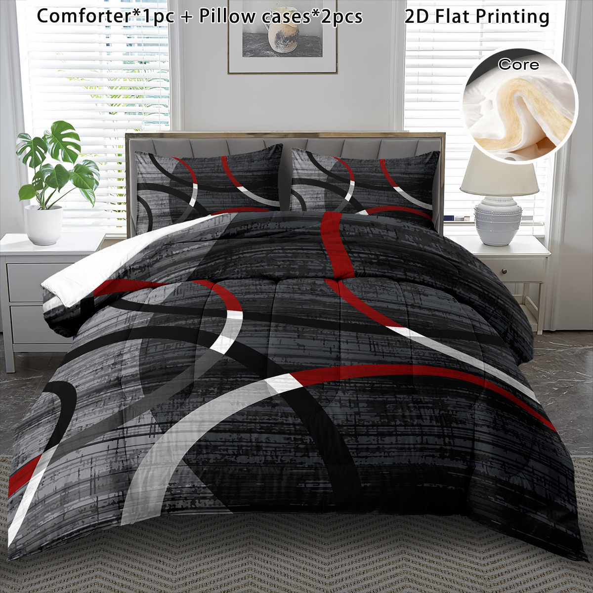 TEMU 3pcs Comforter Set For Winter Abstract Line Comforter Set Cartoon Boho Soft Bedding Set Halloween Gift Quilt Cute Christmas Room Decor Autumn