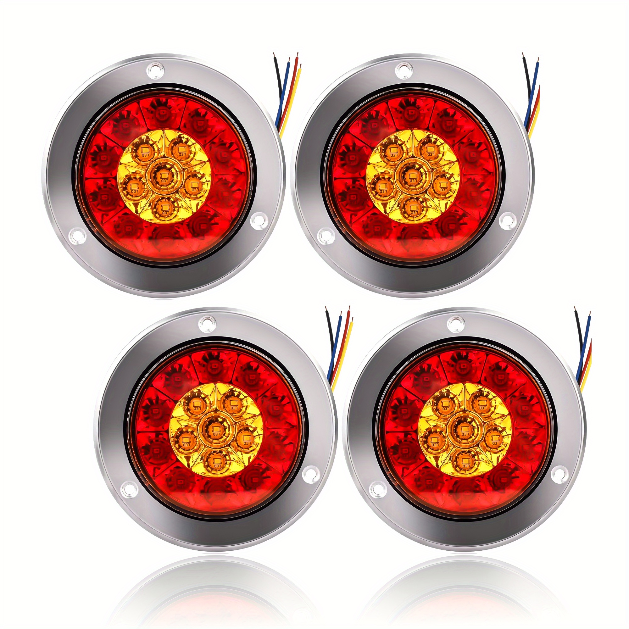 TEMU 4pcs Red Amber 4inch 16 Led Round Light For Off Road Trucks, Trailers, &