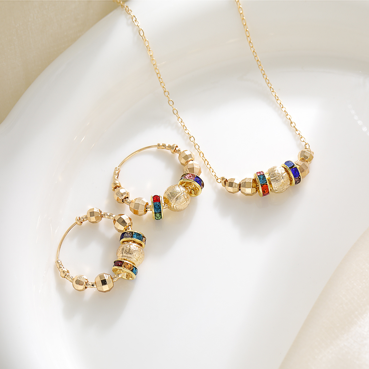 TEMU Ensemble de bijoux bohème vintage créatif : collier à bague ronde et boucles d'oreilles, cadeau pour soirée, fête, amis et famille