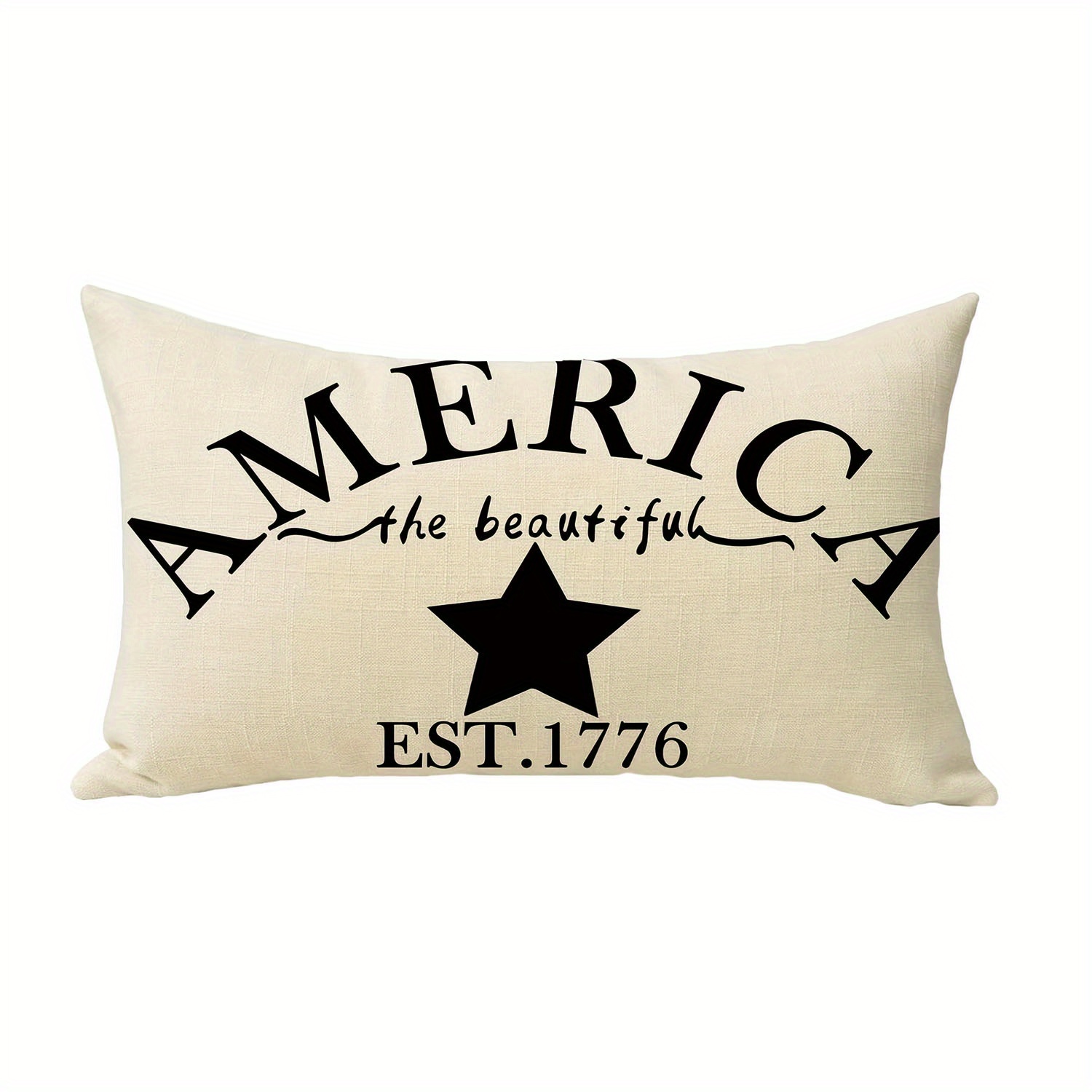 TEMU Patriotic Throw Pillow Cover - "america The Beautiful, 1776" Design With Stars, Rectangular Cushion Cover For Outdoor Decor, Farmhouse Style,