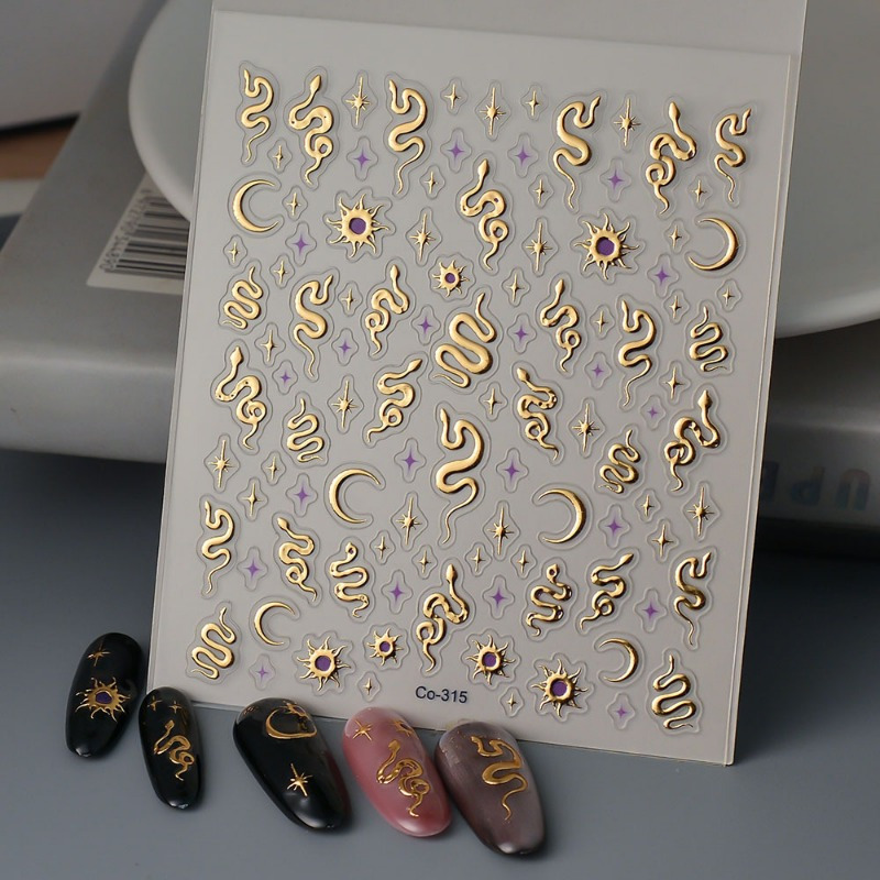 

Luxury Nail Art Stickers With Snake, Star, And Moon Designs - Self-adhesive, , Irregular Shape, Theme, Disposable, Polyurethane Material