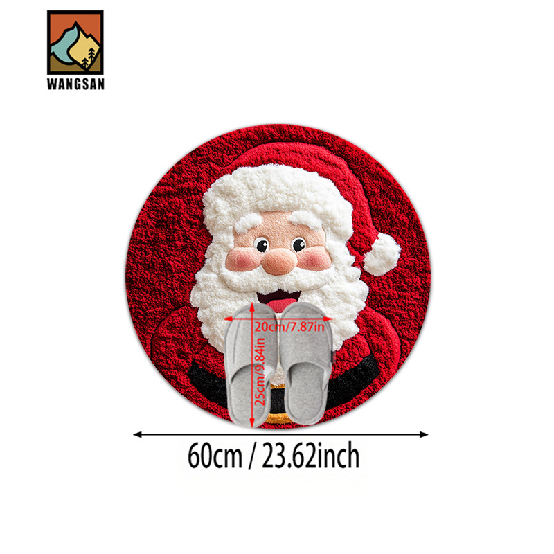 TEMU 1pc 2d Flat Santa Claus Patterned Bathroom Anti-slip Mat, Flannel Material, Round Floor Mat, Plush Decoration, Suitable For Bathrooms, Doors,