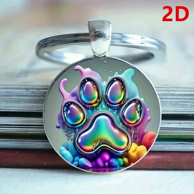 2d Flat, Color Paw Print 2d Flat Pattern Keychain, Bag Accessories, Car Pendants, Home Decoration, Anniversary Gifts, Holiday Gifts, Gifts For On Halloween, Christmas, Thanksgiving, 2d Flat