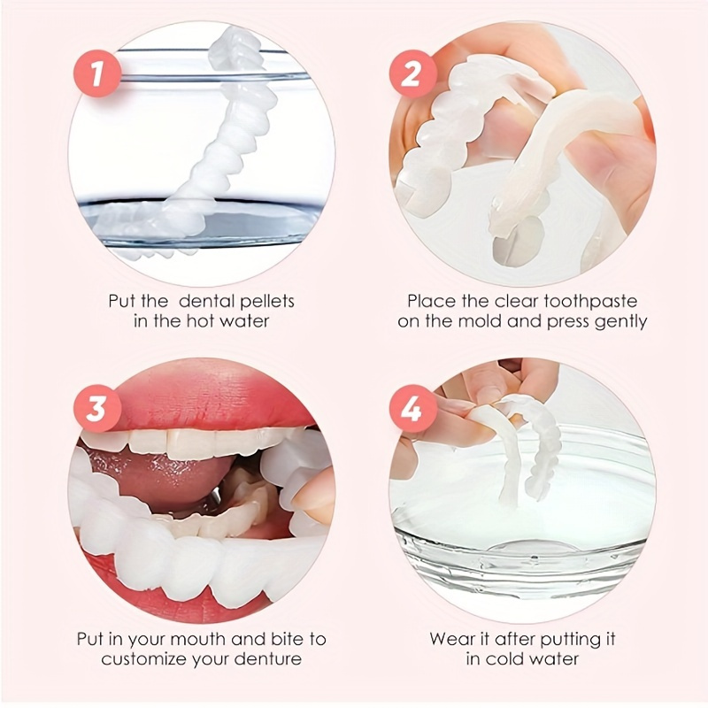 2pcs set white dentures with veneers upper and lower denture care for men and women flexible comfortable lifelike details 8