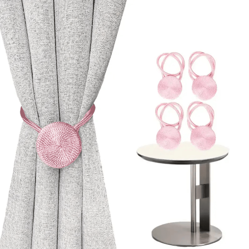 Four Premium Easy Round Magnetic Curtain Strings, Robust Magnetic Hooks, Handcrafted Decorative Magnetic Design, Long-Lasting Material, Bohemian Style Hanging Strings, Ideal for Bedroom, Living Room, And Office Curtain Storage Decoration