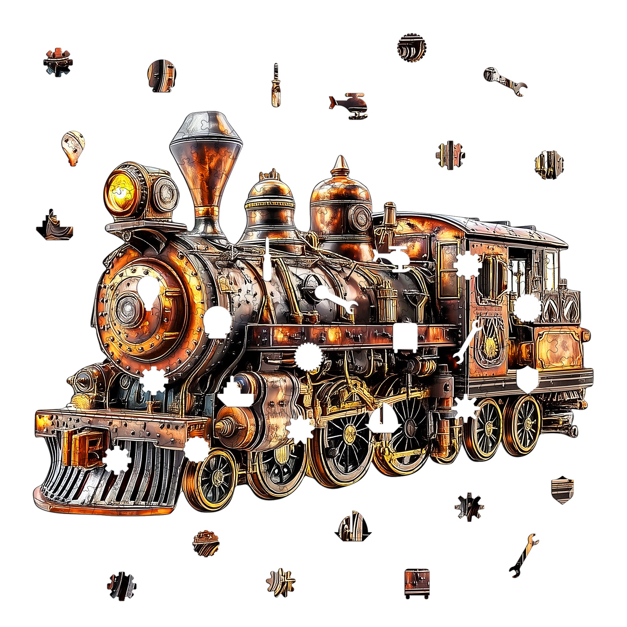 Steampunk Train Wooden Jigsaw Puzzle in Various Sizes