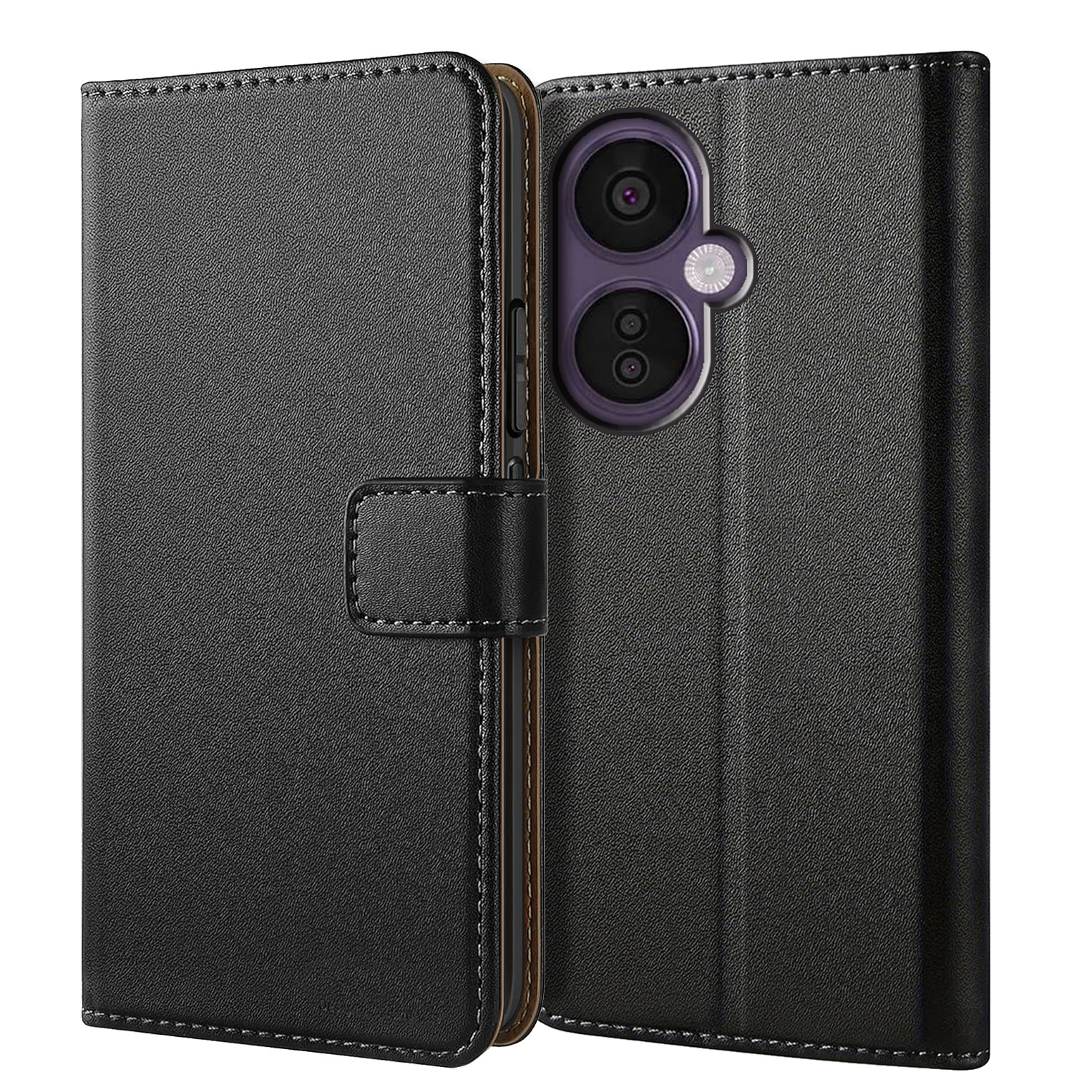 TEMU Phone Case - Protective Wallet Case In Black Faux Leather For Oneplus Nord Ce 3 Lite 5g / , Featuring A Kickstand And Card Slot