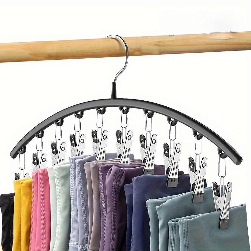 Image of 1pc Space- Curved Hangers With 10 Clips,for Pants, Leggings, Ties, Scarves, And Hats, Bedroom Accessories - , Suitable For Bedroom, Bathroom, Wardrobe, Closet, Home, Dormitory, Travel Organization