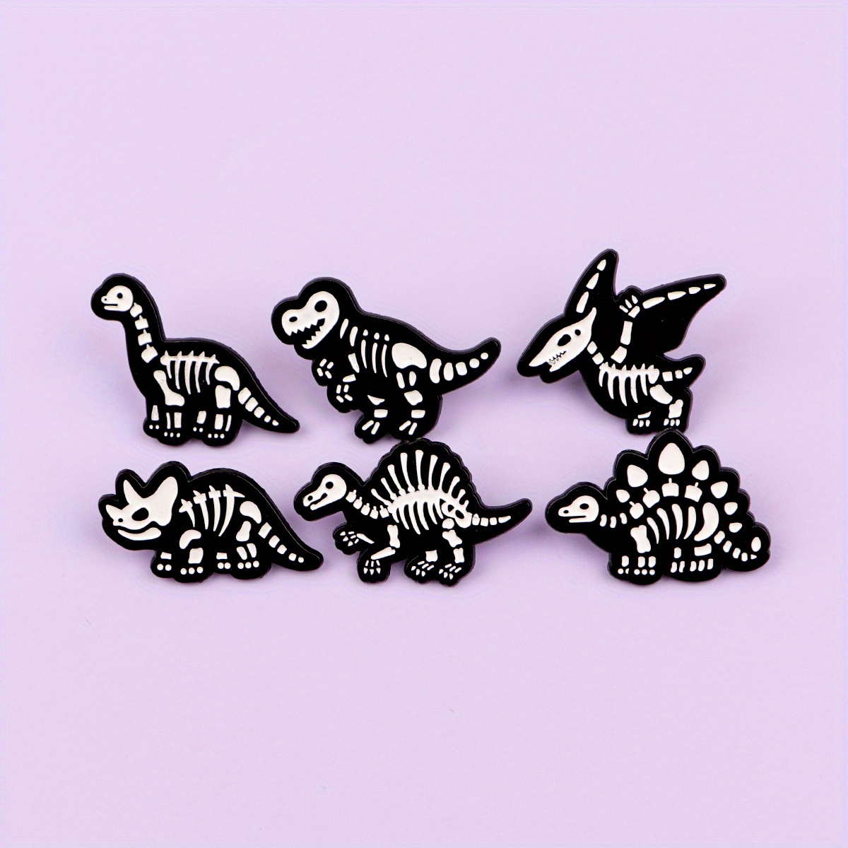 TEMU 6pcs Skeleton Dinosaur Enamel Pin Halloween Punk Dinosaur Lapel Pins For Backpacks Badges On Backpack Brooch For Clothes Jewelry Halloween Gifts