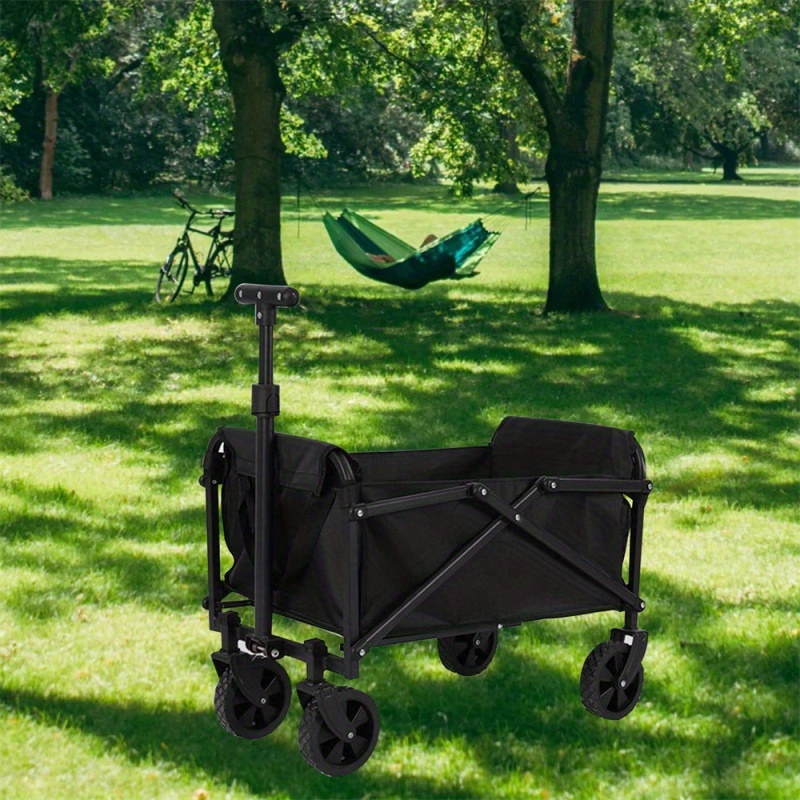 TEMU 1pc Portable Folding Cart - Black , Non-electric, Magnesium Rod/fire Starter Not Included, Large Capacity For Camping, Shopping And Gardening