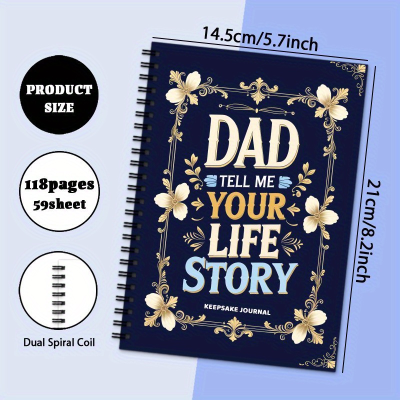 TEMU 1pc Story, Dad, Fathers Journal & Notepad, Gift Notebook Log For Daddy, Ideal For Life, Love, Travel , 59sheet ()