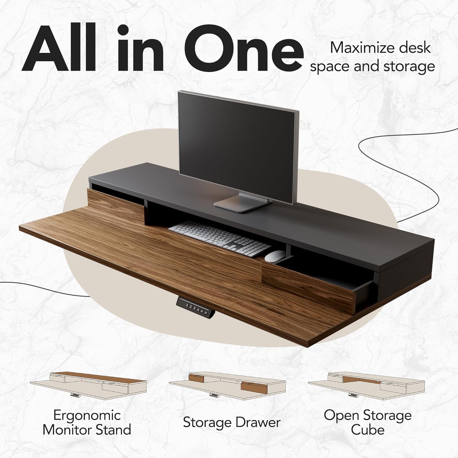 Standing Desk with 6 Drawers, 55 Inch Electric Height Adjustable Stand Up Desk with Storage, Computer Home Office Workstation with Monitor Stand, Electric Height Adjustable Desk