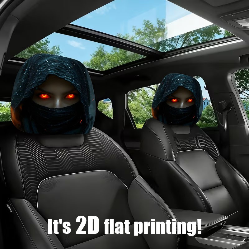 TEMU 2pcs Hooded -dark Eye Mask Car Headrest Covers, 2d Flat, Enhancing Fun, Seat Headrest Protection Covers, Fashionable And Interesting Interior