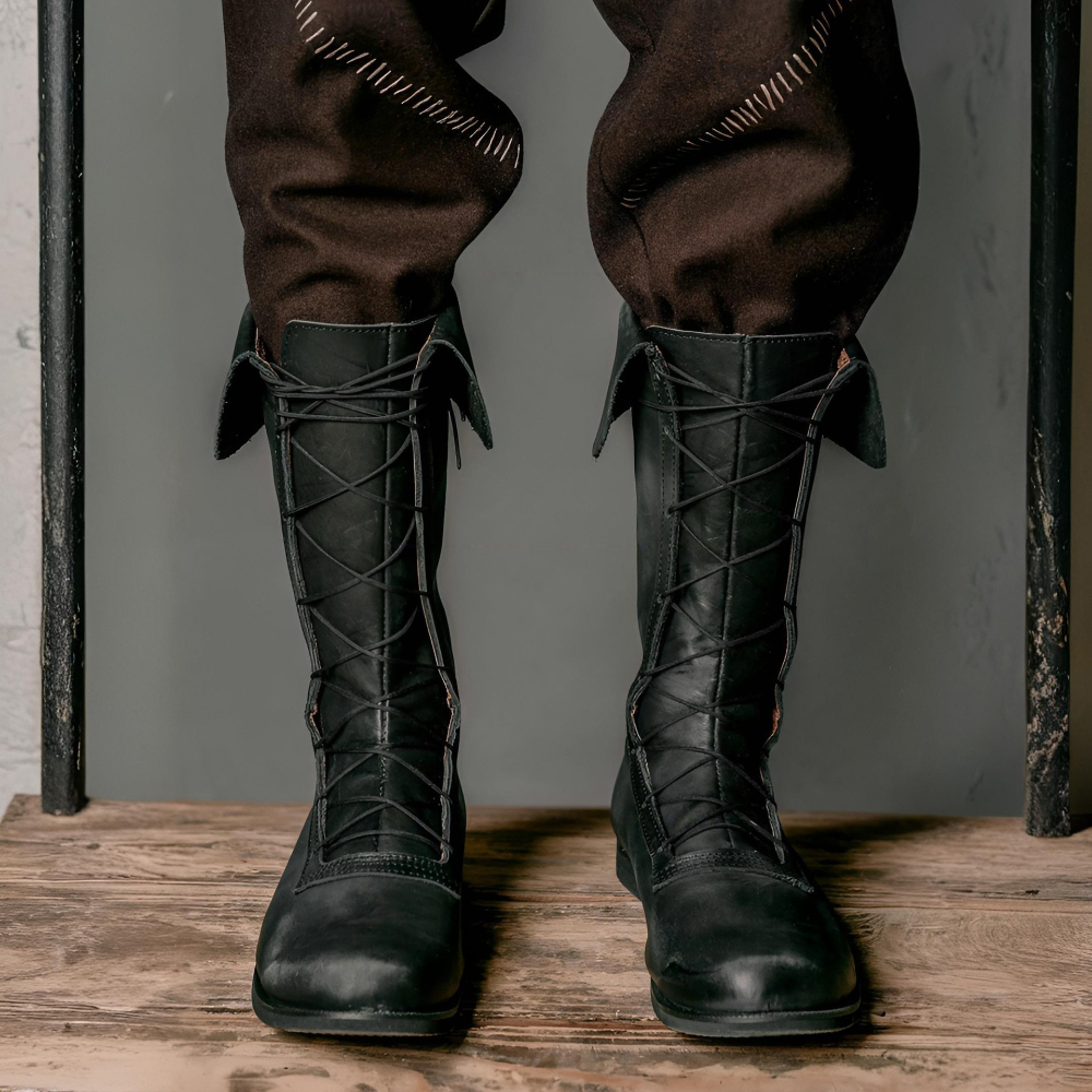 Men's Medieval Knee-high Boots - Lace-up Renaissance Renaissance Suitable For Historical Reenactment, Larp, & Themed Events, Sole & Round Toe, - Comfortable Footwear For Role-play