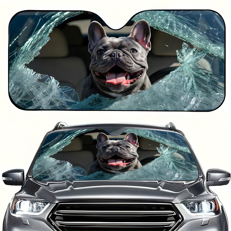 TEMU 1pc Cute French Bulldog Pattern Car Sunshade, Foldable For , Prevents Temperature Rise. Car Windshield Sunshade, Protective Sun Visor The Car