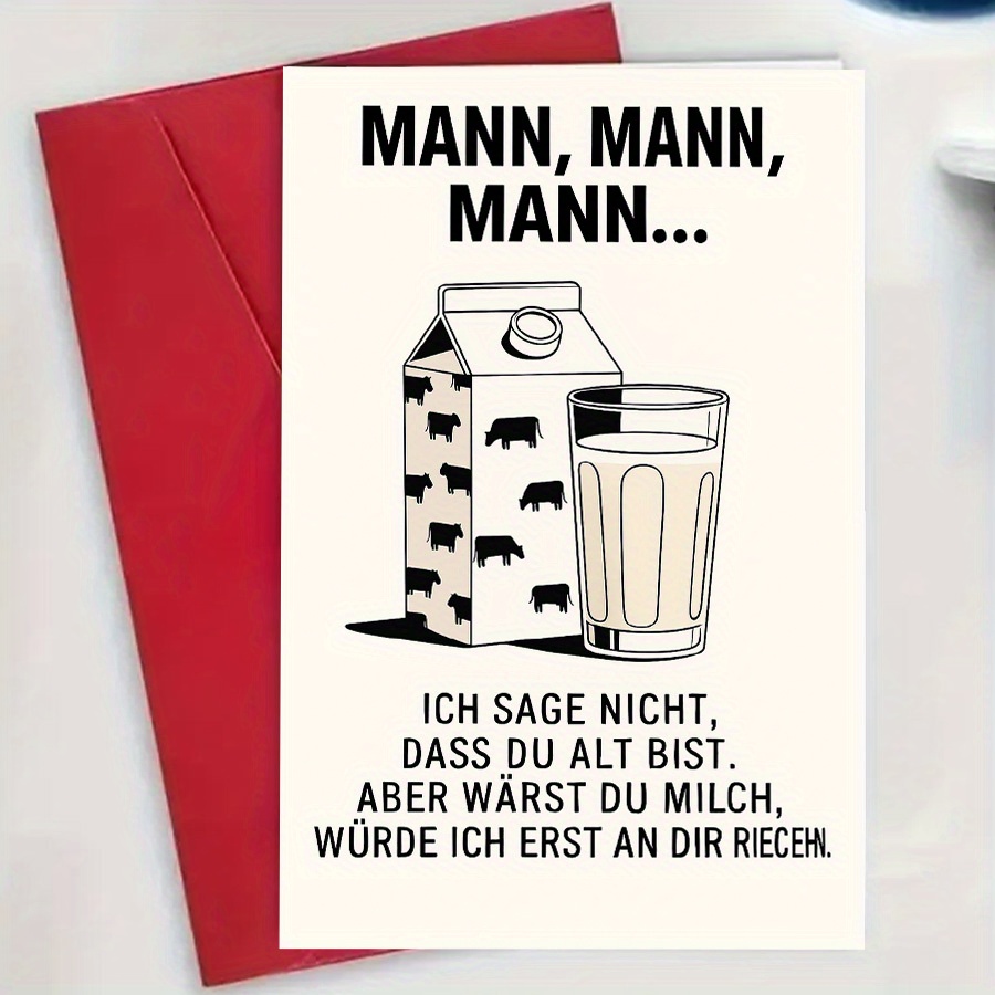 Image of 1pc Funny Birthday Card For Men With Humorous Milk Joke Perfect For Or Colleagues Celebrating A Milestone Or Special Occasion With A Touch Envelope And Greeting Card