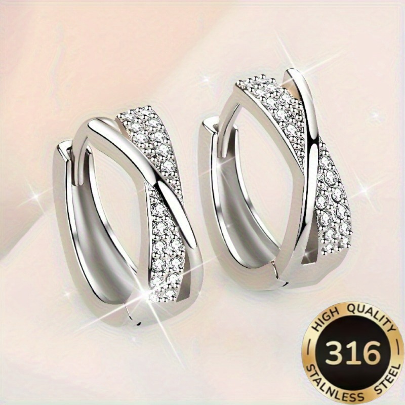 TEMU 1 Pair Of High-quality Steel Hypoallergenic Shiny Elegant Light Luxury Galaxy Starry Simple Cross Women's Hoop Earrings, Suitable For Daily,