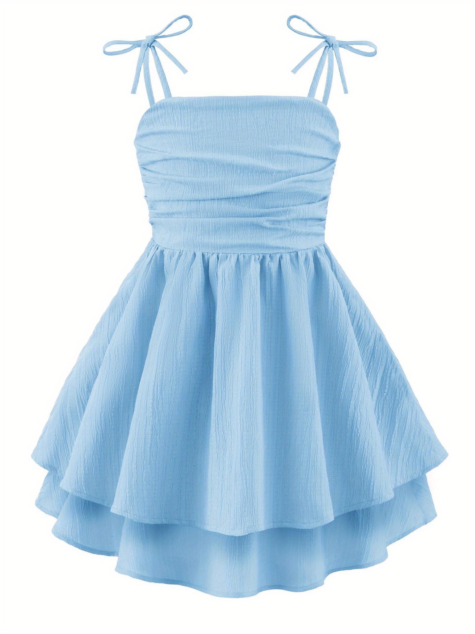 girls summer spaghetti strap dresses flowy tiered ruched - Temu