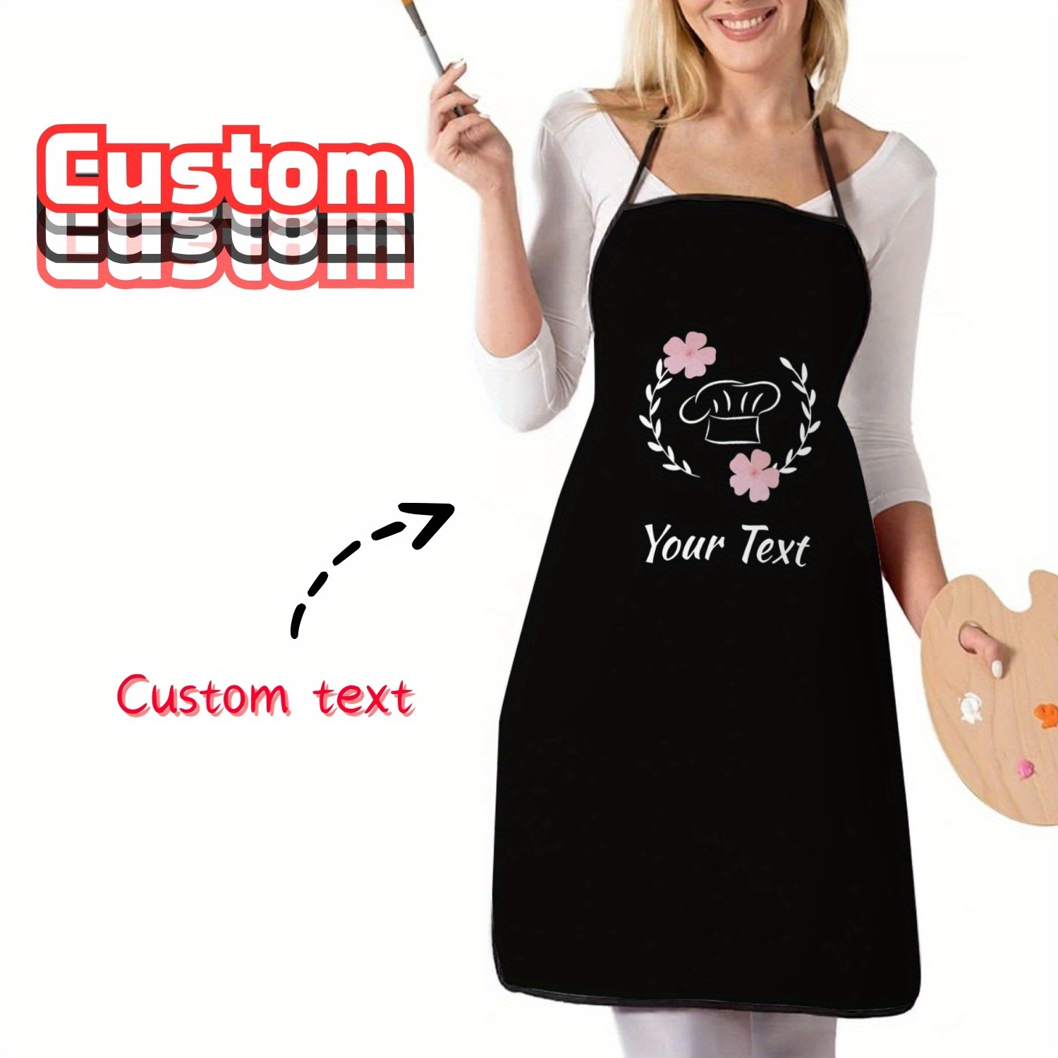 TEMU Customizable Polyester Apron With Personalized Text Print - Ideal For Cooking, Grilling, Gardening, Painting | Durable & Versatile Gift For