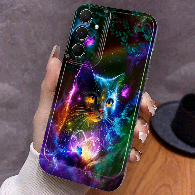 TEMU Phone Case: Fantasy Cat Starry Colorful Gradient And Halo Print Phone Case For Galaxy A02, A03s, A04, A05s, A06, A13, A14, A15, A16 5g, A21s,