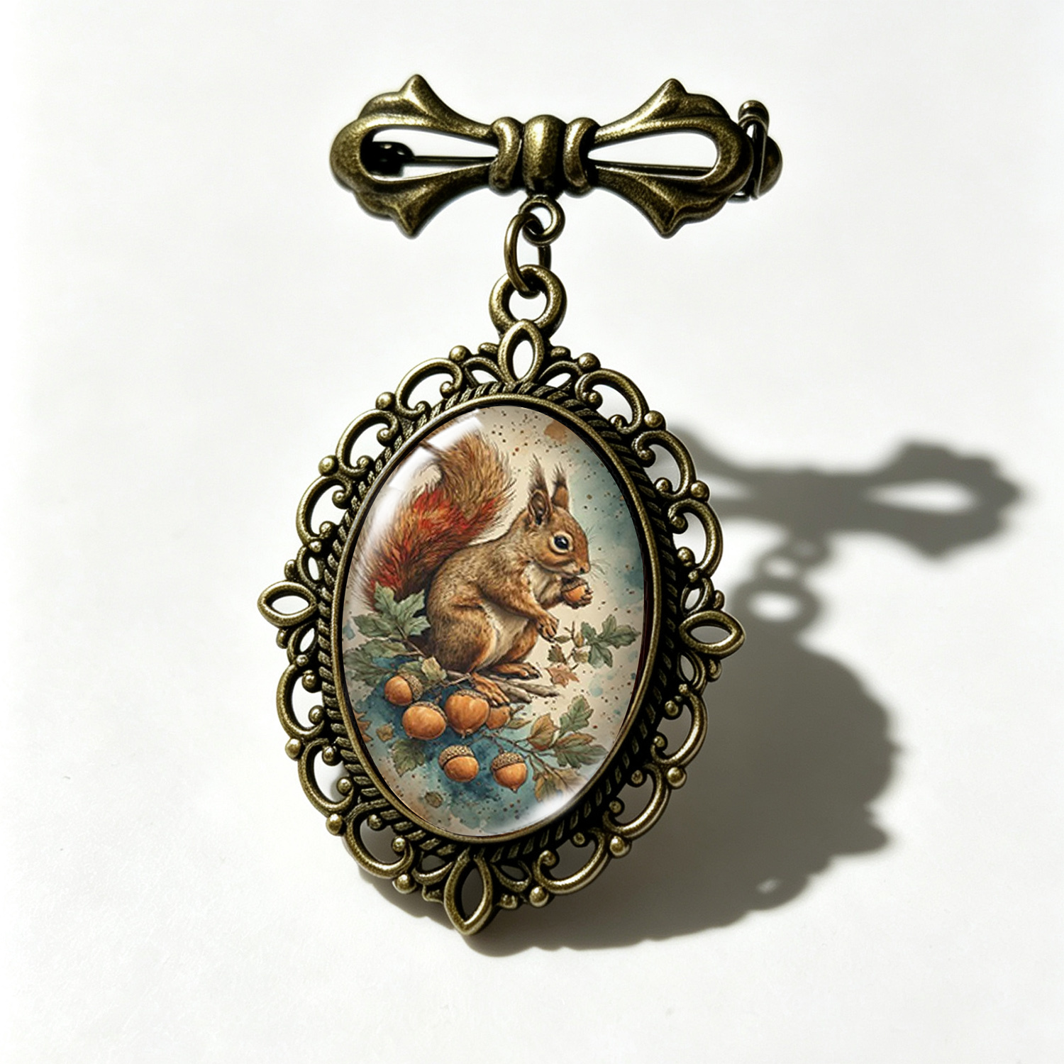 TEMU Broche 1 pièce avec en verre et peinture à d'écureuil de des bois, accessoire vestimentaire, cadeau de Noël et d'Halloween