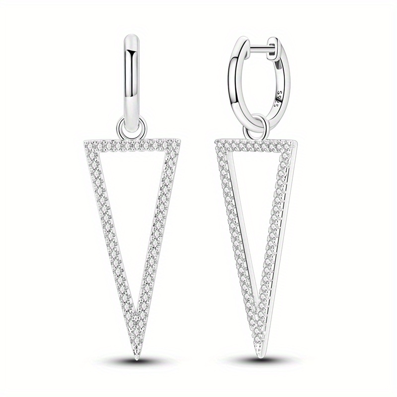 1 Pereche de Cercei Triunghiulari din Argint 925 Sterling, Stil Nou, Hipoalergenici, cu Zirconiu Sintetic Strălucitor, Elegant și Luxos, Cadou Delicat pentru Femei, Bijuterii pentru Nuntă sau Petrecere