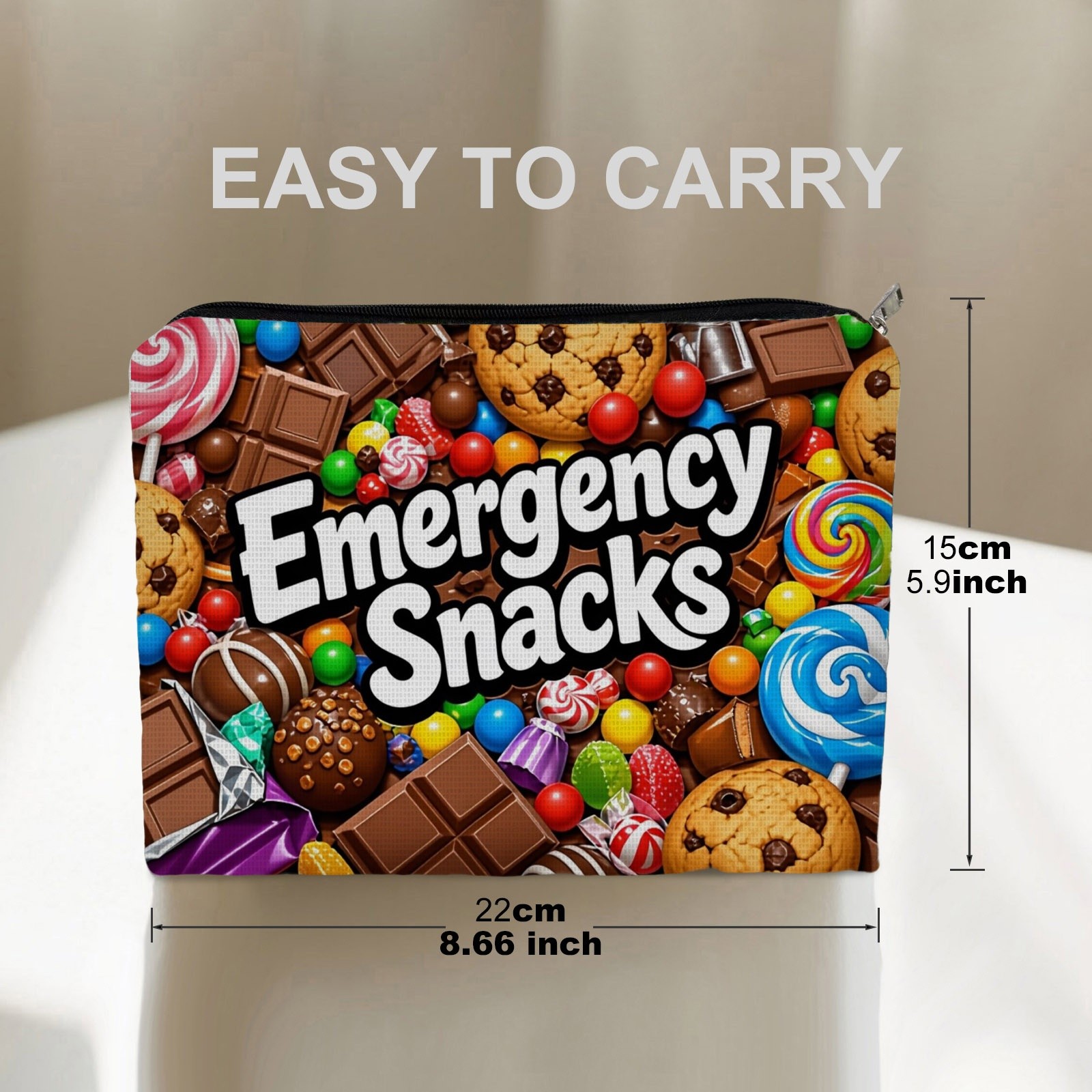 TEMU 1pc Vibrant Snacks & Candy Print Makeup Bag, Double Sided Polyester Cosmetic Pouch, 5.9in*8.66in Portable Toiletry Organizer With "" Design,