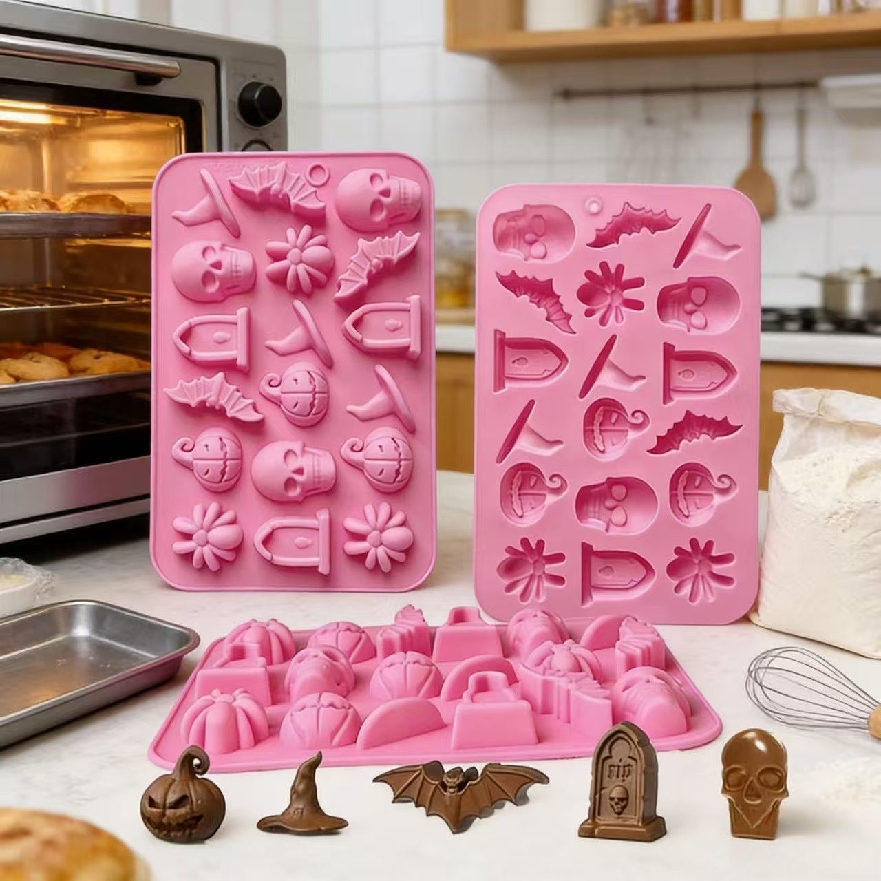 1pc For Baking Molds, Cake Silicone Molds, Chocolate Molds, Candy Molds, Halloween, Halloween Series Chocolate Silicone Molds With Glue Decoration