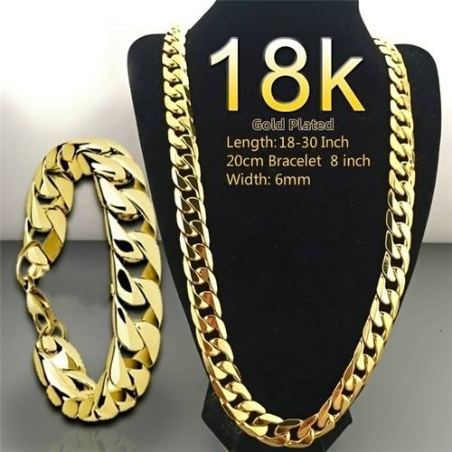 mens 18k gold plated cuban link necklace 22 inch heavy interlocking chain design luxurious 18k gold plated jewelry gift durable and suitable for daily and special occasions suitable for