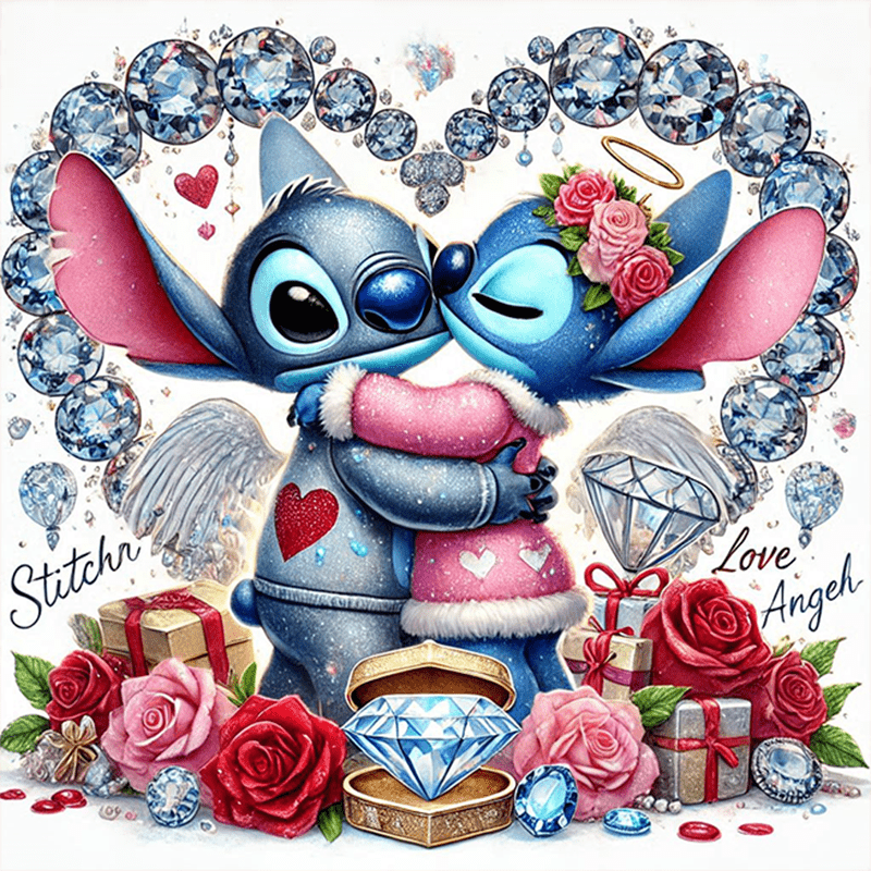 

Disney Stitch & Love 5d Diy Small Round Diamond Painting Kit, Cartoon Dog, Heart, Valentine's Day Embroidery Mosaic Art, Canvas Wall Decor, Creative Craft Gift