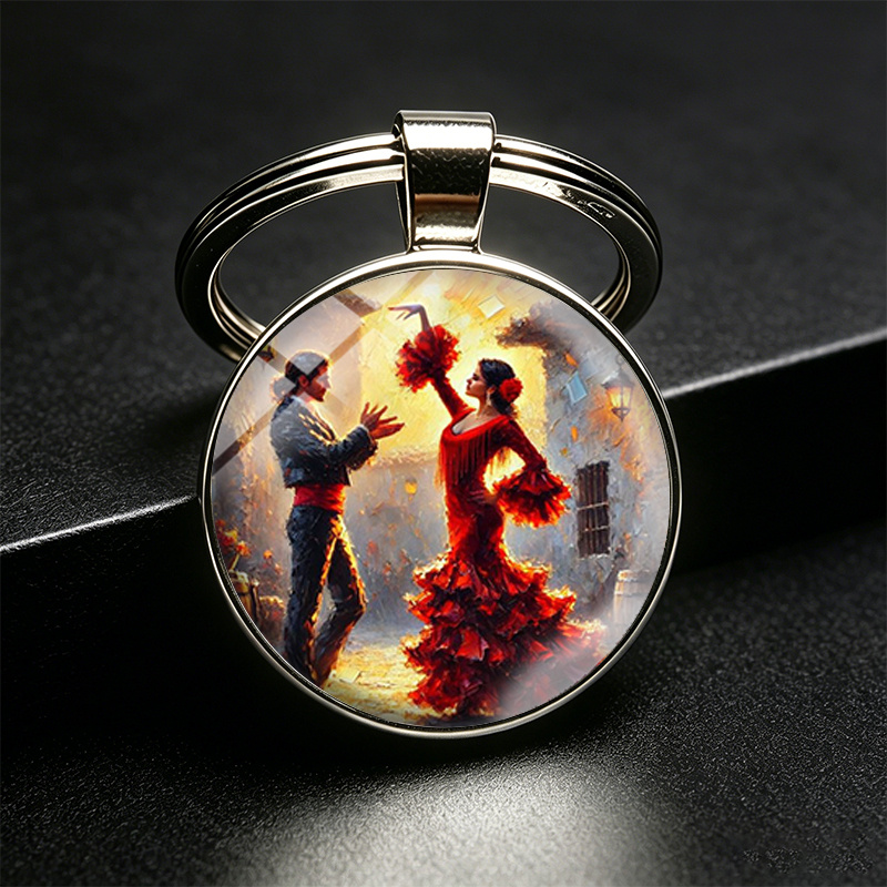 TEMU Porte-clés 1 pièce avec en verre et danseurs de flamenco en robe rouge pour homme, cadeaux pour amis