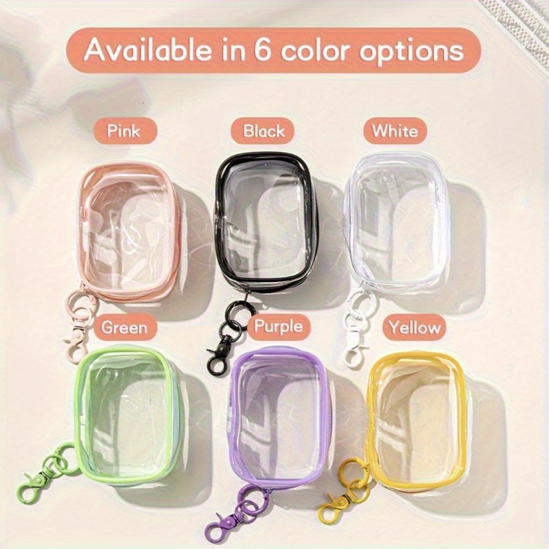 TEMU 6-pack Cute Candy-colored Mini Storage Bags- Transparent Pvc Zipper Bags, Suitable For , Data Cables, Earphones, And Jewelry. Lightweight And