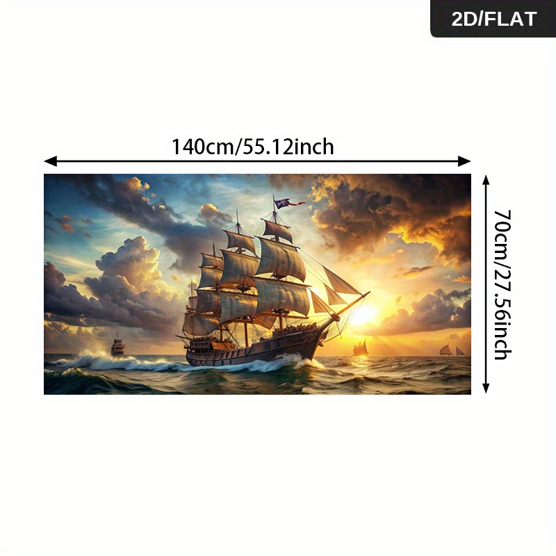 TEMU 1 pièce 27,56x55,12 pouces Art mural sur toile cadre, bateau de pirate moderne naviguant vers le coucher - Peinture pour décoration de salon et