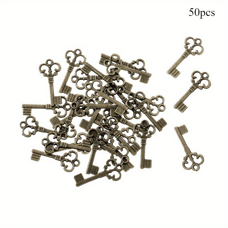 Image of 50pcs Vintage Key Set Charms - For Crafters, Jewelry Makers, Diy Enthusiasts - Accessories, Making, Tools - Suitable For Jewelry Making, Crafting, Diy Projects