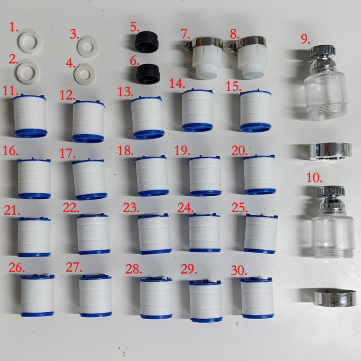 30pcs 360° Rotating Faucet Water Filter Set, Universal Pressure Boosting Faucet Aerator, 2 Main Units + 20 Replacement + 8 Additions, Water Attachment For Kitchen & Bathroom Sink