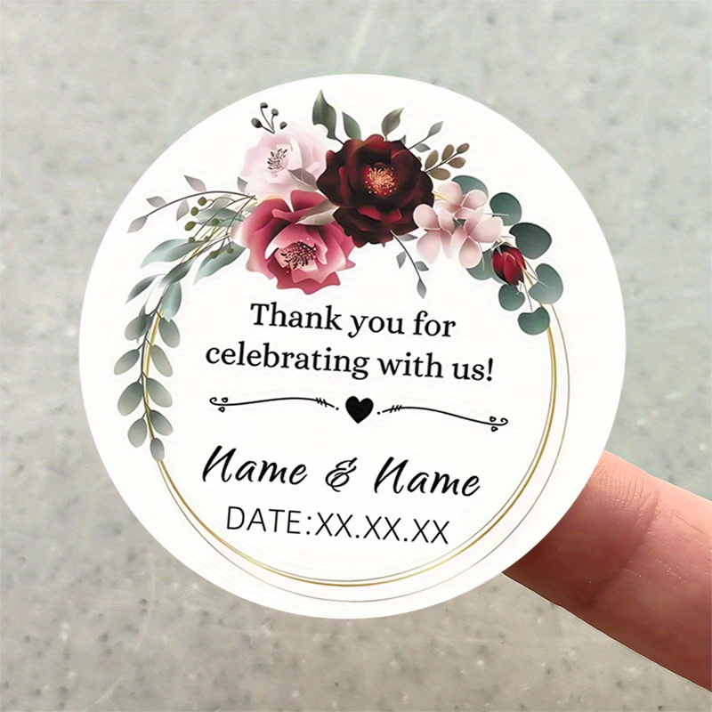 TEMU Customized 48/96pcs Wreath Thank You Sticker Design, Suitable For Birthdays, Weddings And Other Occasions, Suitable For Giving To Relatives To